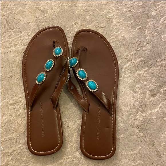 Turquoise Stone with Rhinestones Flip Flops - Picture 2 of 4